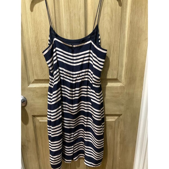 J. CREW NAVY IVORY STRIPE SPAGHETTI STRAP 100% SILK DRESS WOMENS SIZE 6 - Picture 4 of 5